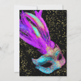 Convites Bat Mitzvah Mascarada preto rosa azul