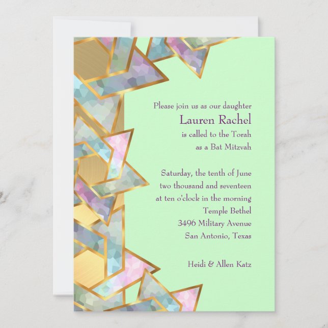 Convites Bat Mitzvah Metallic Look Star de David (Frente)