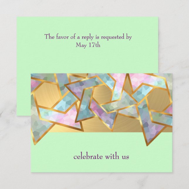 Convites Bat Mitzvah Metallic Look Star de David RSVP (Frente/Verso)