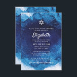 Convites Bat Mitzvah Modern Blue Watercolor<br><div class="desc">Composto por uma escrita lúdica e por uma tipografia serifônica; Tudo contra um pano de fundo azul de aquarela. 

Este foi projetado por materiais de terceiros selecionados,  exclusivos para o Zazzle.

Disponível aqui:
http://www.zazzle.com/selectpartysupplies</div>