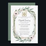 Convites Bat Mitzvah Modern Geométrico Estrela Floral de Da<br><div class="desc">O design é composto por uma delicada cor d'água,  botânica floral floral e folhagem verde folha verde sobre um fundo branco simples. Uma estrela simples de David adornou a estrutura geométrica. Disponível aqui: http://www.zazzle.com/store/selectpartysupplies</div>