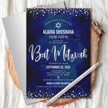 Bat Mitzvah Modern Marinho Silver Foil Glitter Scr