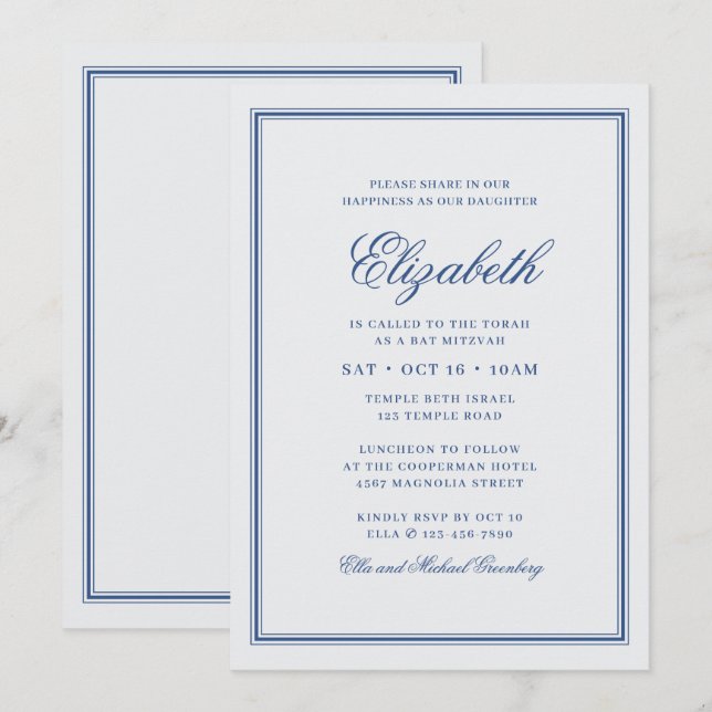 Convites Bat Mitzvah Modern Monograma em Quadro Simples (Frente/Verso)