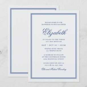 Convites Bat Mitzvah Modern Monograma em Quadro Simples