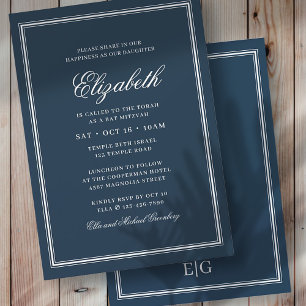 Convites Bat Mitzvah Modern Monograma em Quadro Simples