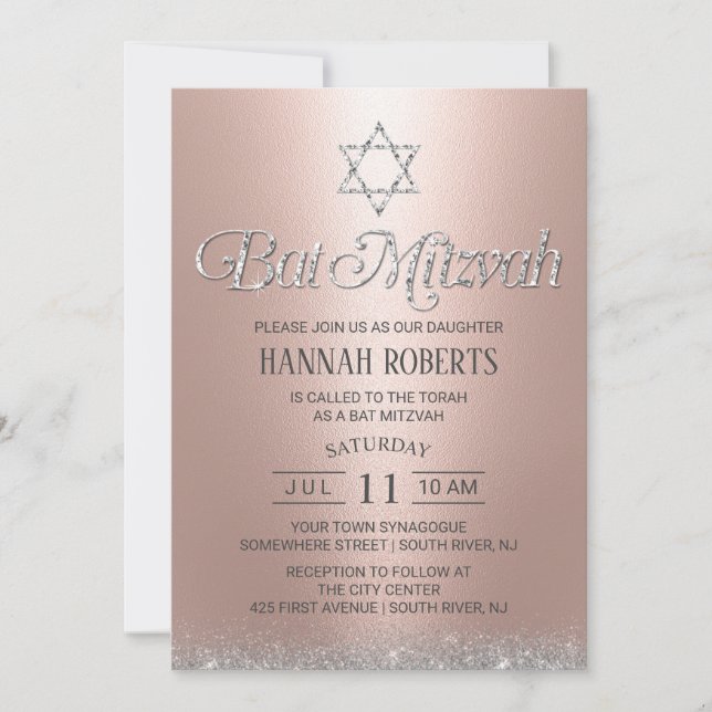 Convites Bat Mitzvah Modern Rosa Dourada Tipografia Esponta (Frente)