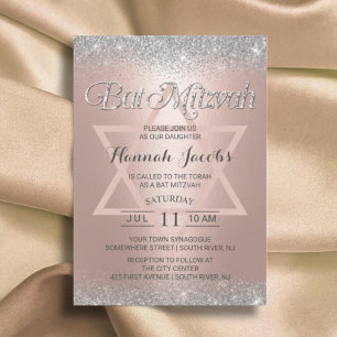 Convites Bat Mitzvah Modern Rosa Dourado e Silver Glitter