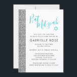 Convites Bat Mitzvah Modern Silver Glitter Stripe<br><div class="desc">Clareta prateada moderna e azul-marinho Bat Mitzvah convite. Mínimo,  simples,  chique e moda. Coordenando artigos de papelaria e de festa disponíveis no Paper Grape Zazzle Designer para completar sua decoração do partido Bat Mitzvah,  que é cintilante.</div>
