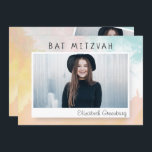 Convites Bat Mitzvah Modern Watercolor Abstrato<br><div class="desc">A pintura colorida de abstrato de aquarela serve como pano de fundo para esta placa. Personalize com três imagens do seu filho. 

Disponível aqui:http://www.zazzle.com/store/selectpartysupplies</div>