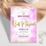 Convites Bat Mitzvah moderna folha de ouro quic cor-de-rosa<br><div class="desc">Tenha orgulho, alegria e mostre este marco do seu Bat Mitzvah favorito! Enviar este espantoso, moderno, farelo de ouro cintilante, pontos brilhantes e script de tipografia contra um fundo de aquarela cor rosa, convite personalizado para um evento se lembrar. Personalize o texto personalizado com o nome, a data e as...</div>