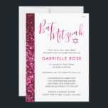 Convites Bat Mitzvah Moderno Rosa Mínimo Glitter Stripe<br><div class="desc">O elegante Bat Mitzvah,  elegante e cintilante rosa e preto,  convida para uma cerimônia e almoço moderna e divertida do tema mitzvah. Coordenar cartões de inserção de convite e decorações para completar seu tema elegante e feminino Bat Mitzvah está disponível no compro de designer Paper Grape Zazzle.</div>