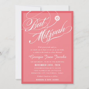 Convites BAT MITZVAH moderno script elegante flamingo rosa