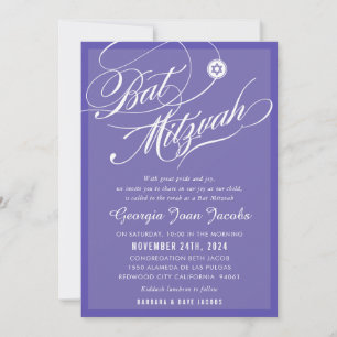 Convites BAT MITZVAH moderno script elegante lavanda roxo