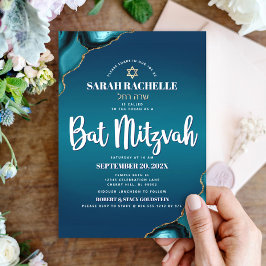 Convites Bat Mitzvah Moderno Turquesa Ombre Ágata Script