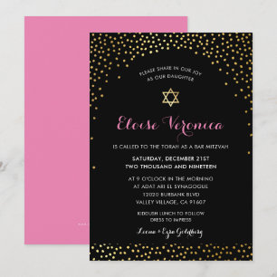 Convites BAT MITZVAH na moda glamour confetti spot gold ros