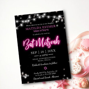 Convites Bat Mitzvah Neon Rosa Choque Tema