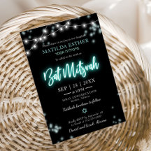 Bat Mitzvah Neon Turquesa Temático