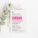 Convites BAT MITZVAH nomes cor-de-rosa negrito modernos<br><div class="desc">por kat massard >> kat@simplysweetPAPERIE.com << CONTACT ME para texto personalizado ou para adicionar quaisquer linhas em Hebraico Ame o design, mas gostaria de ver algumas mudanças - outro esquema de cores, produto, adicionar uma foto ou adaptado para uma ocasião diferente - sem preocupações me contate - estou feliz em...</div>