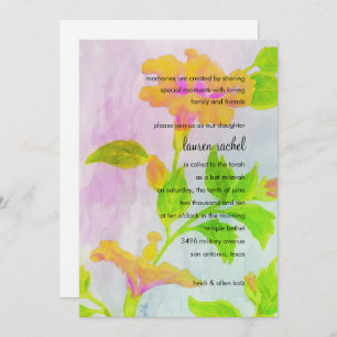 Convites Bat Mitzvah Orange Hibiscus Watercolor