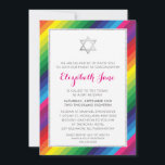 Convites BAT MITZVAH padrão da banda arco-íris prateada<br><div class="desc">pelo kat massard >> https://linktr.ee/simplysweetpaperie <<< Um design arrojado e brilhante striped do arco-íris para os CONVITES MITZVAH de seu filho. Uau, seus amigos e família com este pequeno número;D Configuração como modelo é simples você adicionar seus próprios detalhes, adicionar sua foto ou clicar no botão personalizar e você pode...</div>