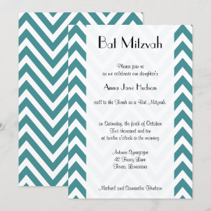 Convites Bat Mitzvah - Padrão Zigzag, Chevron - Azul