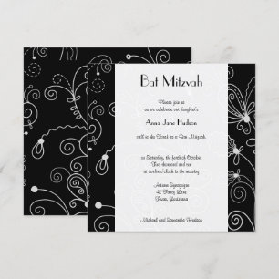 Convites Bat Mitzvah - Padrões Invertidos, Raios - Preto