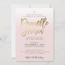 Bat Mitzvah PERSONALIZADO Convide DANIELLE dourado