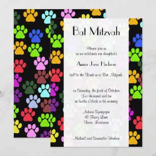 Convites Bat Mitzvah - Pinças de cães, impressões de pat