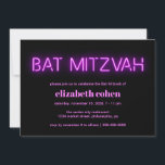 Convites Bat Mitzvah Pink Neon Lights<br><div class="desc">Legal convite do morcego moderno mitzvah com "Bat Mitzvah" em luzes néon cor-de-rosa e brilhantes contra um fundo preto.</div>