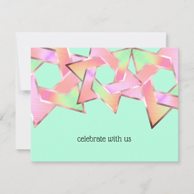 Convites Bat Mitzvah Pink Peach Estrela Verde de David (Frente)