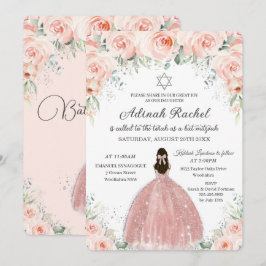Convites Bat Mitzvah Princess Blush Rosas Florais Prata
