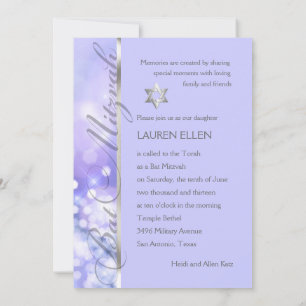 Convites Bat Mitzvah Purple e Blue Sparkle Lights