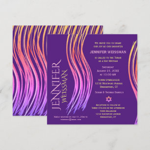 Convites Bat Mitzvah Purple e Pink Prayer Shawl