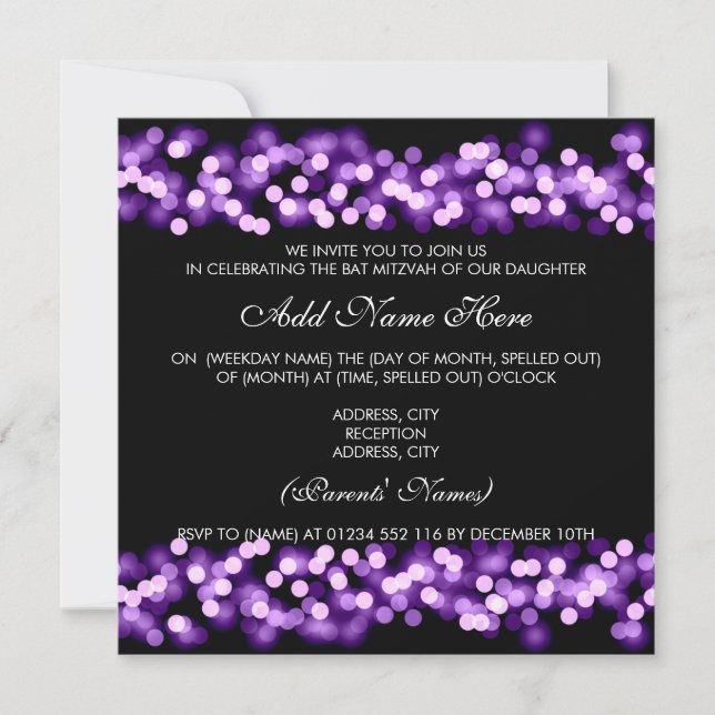 Convites Bat Mitzvah Purple Glam (Frente)