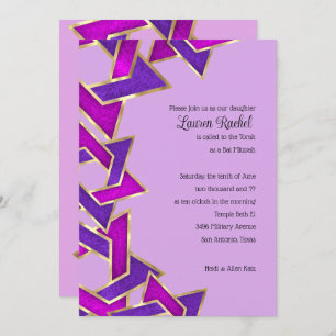 Convites Bat Mitzvah Purple Pink Star: David Invitat