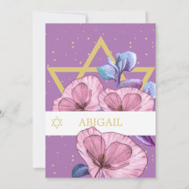 Convites Bat Mitzvah Purple Poppies Estrela Dourada de Davi
