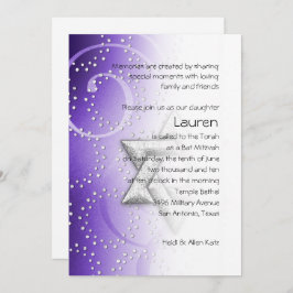 Convites Bat Mitzvah Purple Shimmer Star de David