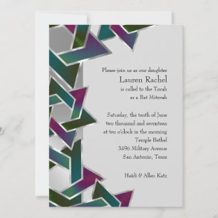Convites Bat Mitzvah Purple Teal Star de David a Qualquer C