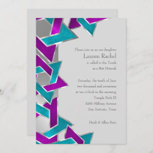 Convites Bat Mitzvah Purple Turquoise Star David Qualquer C