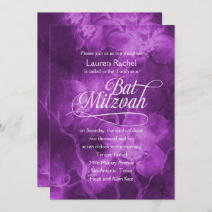 Convites Bat Mitzvah Purple Watercolor Flowers