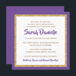 Convites Bat Mitzvah, Púrpura e Dourada<br><div class="desc">Este convite do Bat Mitzvah de tendência apresenta brilho falso cintilante em camadas sobre um fundo de cor sólida. Use o formulário modelo para adicionar suas próprias informações. O recurso "Personalizar" pode ser usado para alterar o estilo,  a cor e o layout da fonte.</div>