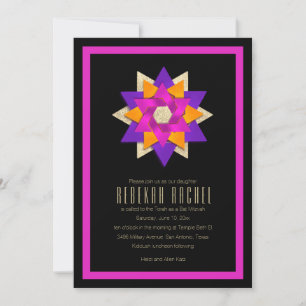 Convites Bat Mitzvah Púrpura Flor Laranja Cor-de-Rosa