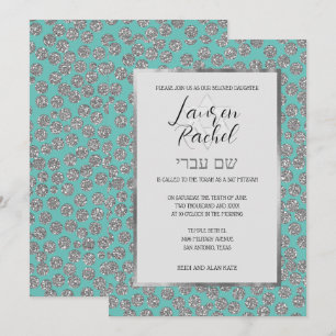 Convites Bat Mitzvah Qualquer Cor com Pontos Brilhantes Pra
