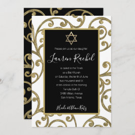 Convites Bat Mitzvah Qualquer Design de rolagem Dourada a c