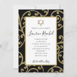 Convites Bat Mitzvah Qualquer Design de rolagem Dourada a c