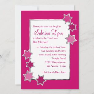 Convites Bat Mitzvah Qualquer Estrelas de Prata do Centro B