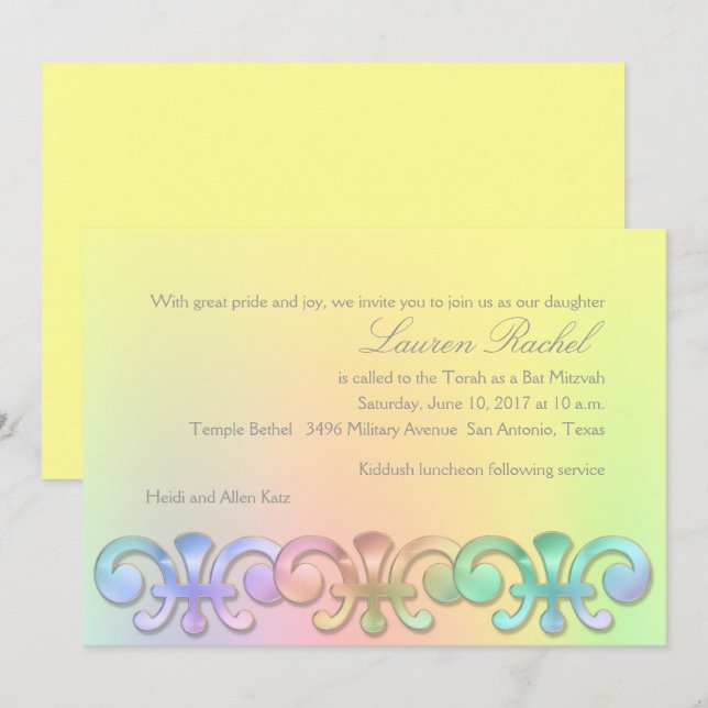 Convites Bat Mitzvah Qualquer Fundo De Cor (Frente/Verso)