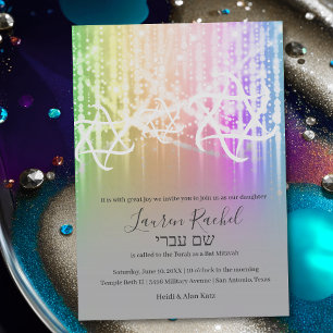 Convites Bat Mitzvah Rainbow Sparkly Lights