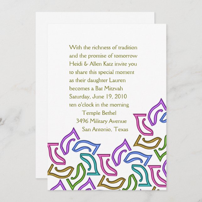 Convites Bat Mitzvah Rainbow Star of David Invitation (Frente/Verso)