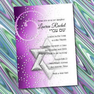 Convites Bat Mitzvah Raspberry Shimmer Star de David